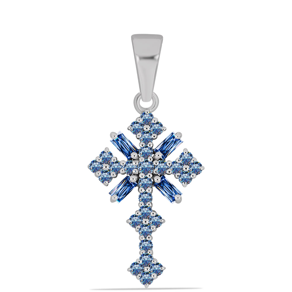 Cruce Pandantiv din Argint 925 ( 1.61 grame ) cu Moissanite Albastru Oceanic 0.61 Carate 1 