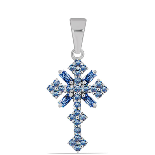 Cruce Pandantiv din Argint 925 ( 1.61 grame ) cu Moissanite Albastru Oceanic 0.61 Carate