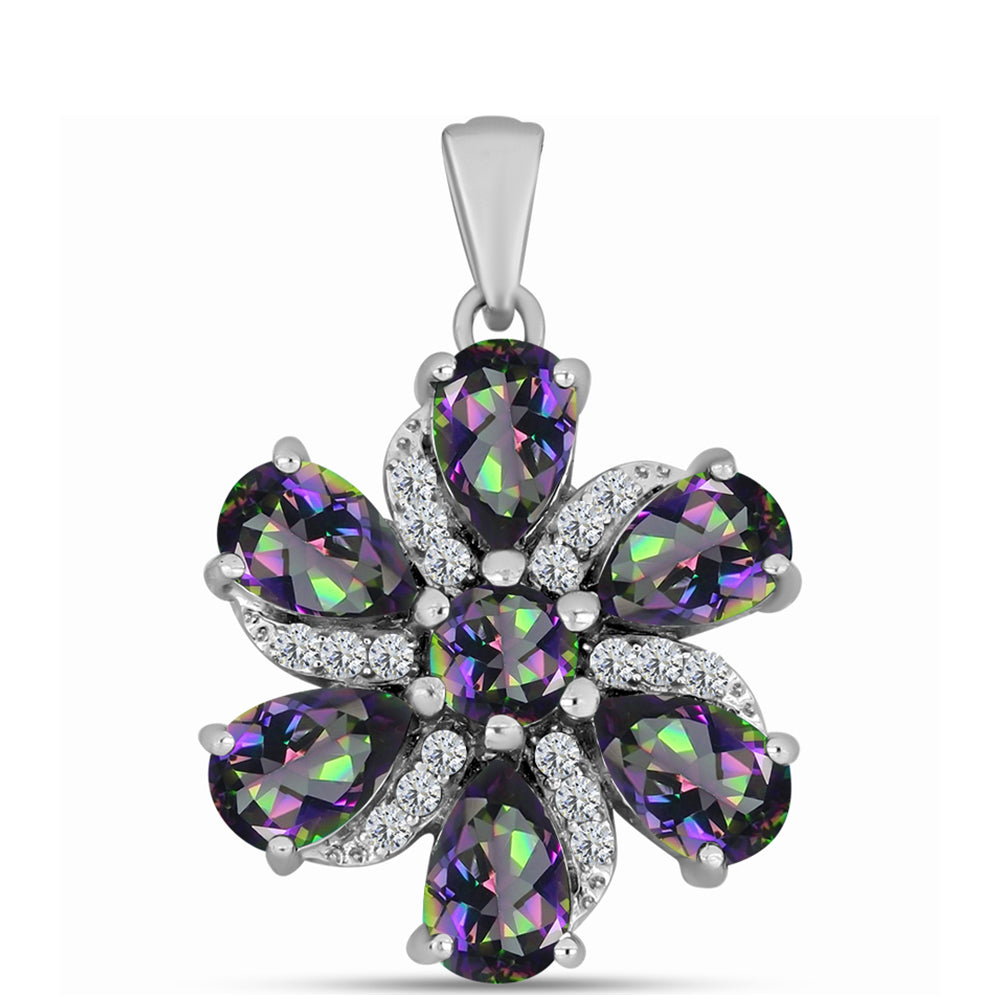 Pandantiv din Argint 925 ( 2.22 grame ) cu Cuarț Mistic Verde Brazilian și Topaz Alb 2.33 Carate 1 