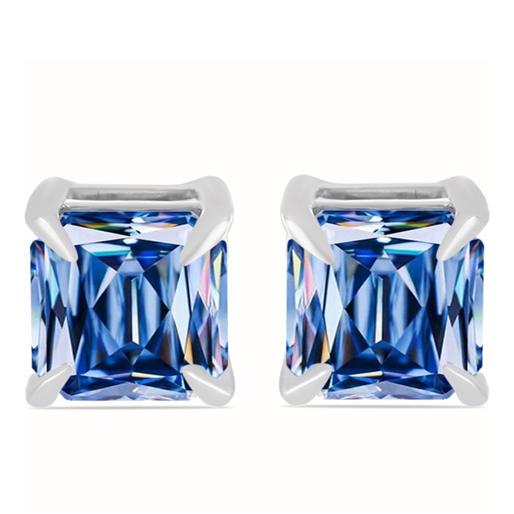 Cercei din Argint 925 ( 1.25 grame ) cu Moissanite Albastru Oceanic 1.3 Carate 1 