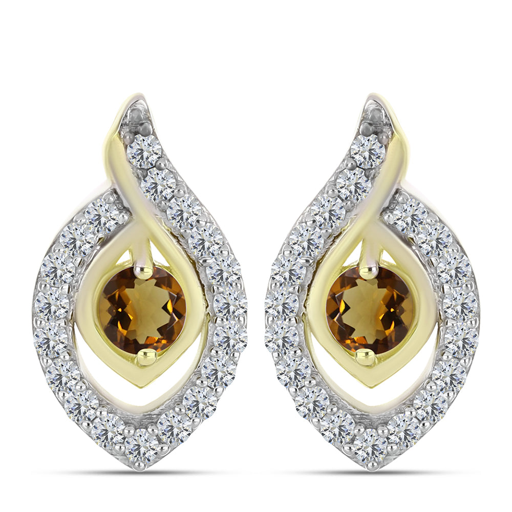 Cercei din Argint 925 Placat cu Aur ( 3.81 grame ) cu Cuarț Coniac și Topaz Alb 1.18 Carate 1 