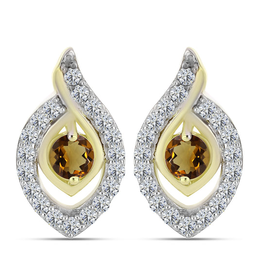 Cercei din Argint 925 Placat cu Aur ( 3.81 grame ) cu Cuarț Coniac și Topaz Alb 1.18 Carate