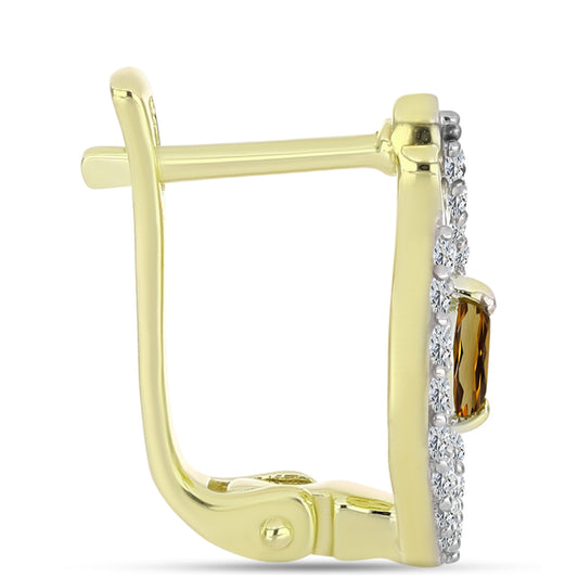 Cercei din Argint 925 Placat cu Aur ( 3.81 grame ) cu Cuarț Coniac și Topaz Alb 1.18 Carate