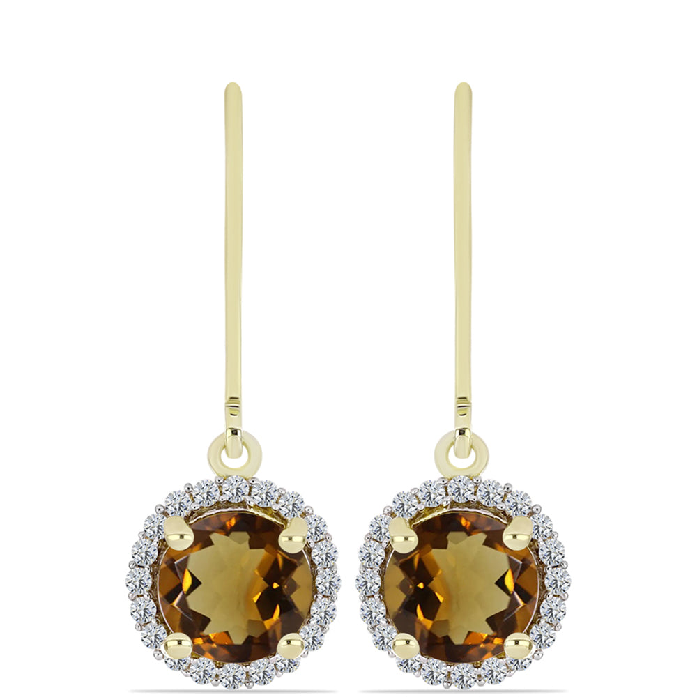 Cercei din Argint 925 Placat cu Aur ( 2.03 grame ) cu Cuarț Coniac și Topaz Alb 2.72 Carate 1 