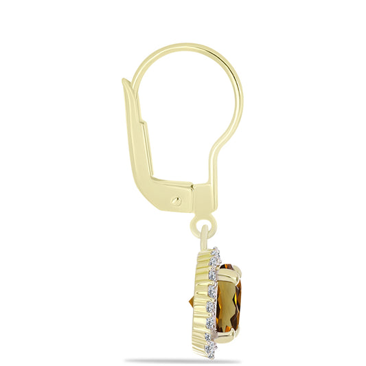 Cercei din Argint 925 Placat cu Aur ( 2.03 grame ) cu Cuarț Coniac și Topaz Alb 2.72 Carate