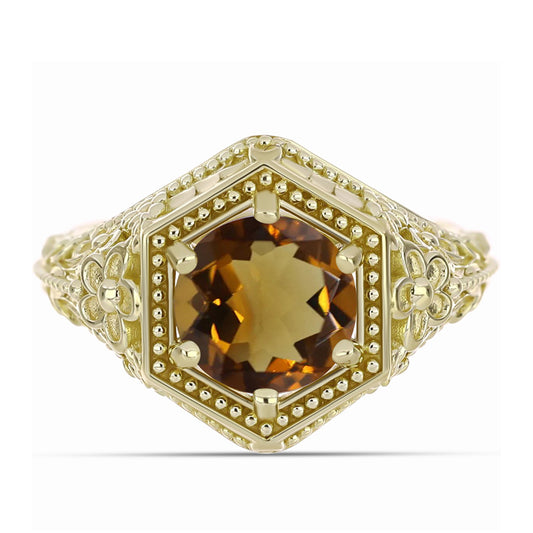 Inel din Argint 925 Placat cu Aur ( 3.47 grame ) cu Cuarț Coniac 1.52 Carate