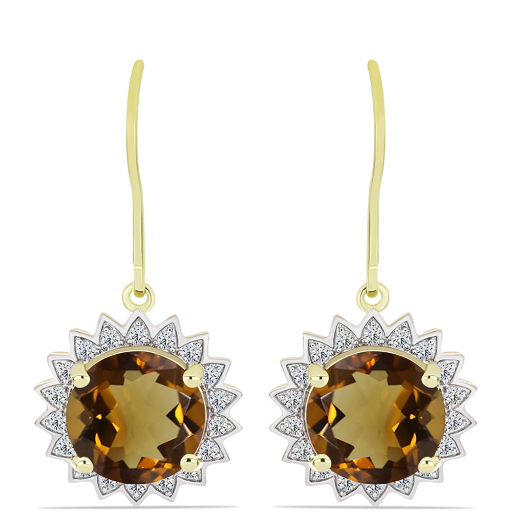 Cercei din Argint 925 Placat cu Aur ( 3.55 grame ) cu Cuarț Coniac și Topaz Alb 6.64 Carate