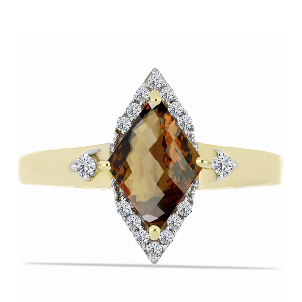 Inel din Argint 925 Placat cu Aur ( 2.82 grame ) cu Cuarț Coniac și Topaz Alb 1.7 Carate 1 