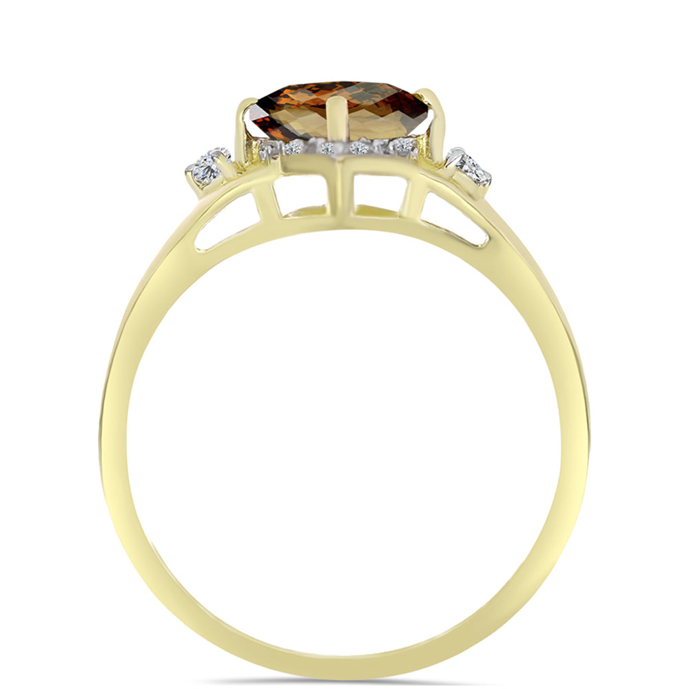 Inel din Argint 925 Placat cu Aur ( 2.82 grame ) cu Cuarț Coniac și Topaz Alb 1.7 Carate