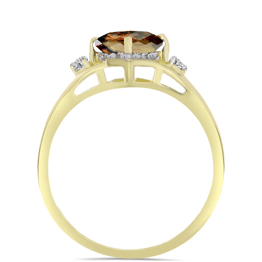 Inel din Argint 925 Placat cu Aur ( 2.82 grame ) cu Cuarț Coniac și Topaz Alb 1.7 Carate