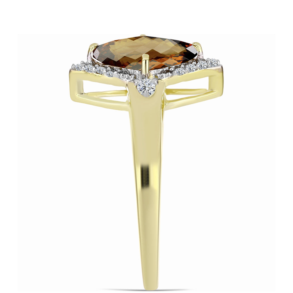 Inel din Argint 925 Placat cu Aur ( 2.82 grame ) cu Cuarț Coniac și Topaz Alb 1.7 Carate 4 