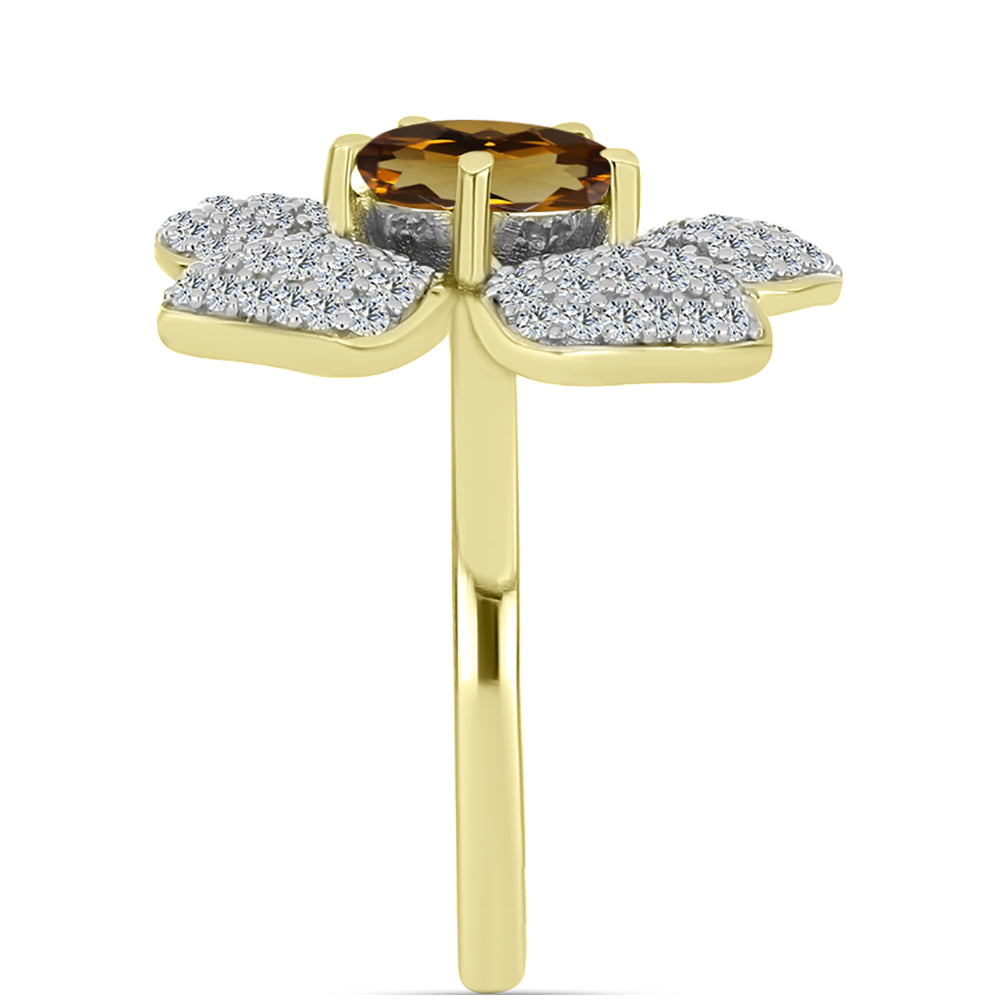 Inel din Argint 925 Placat cu Aur ( 4.95 grame ) cu Cuarț Coniac și Topaz Alb 2.88 Carate 4 