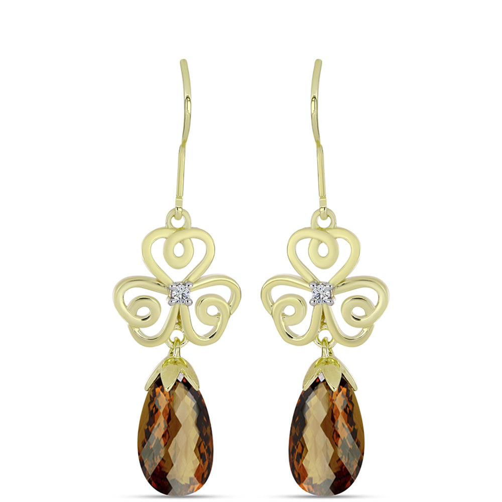 Cercei din Argint 925 Placat cu Aur ( 3.9 grame ) cu Cuarț Coniac și Topaz Alb 6.36 Carate 1 