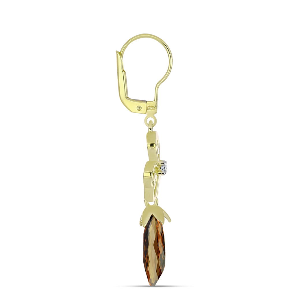 Cercei din Argint 925 Placat cu Aur ( 3.9 grame ) cu Cuarț Coniac și Topaz Alb 6.36 Carate