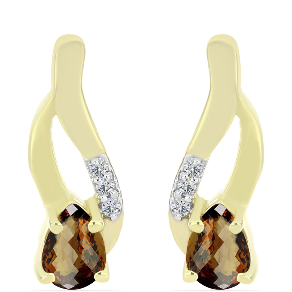 Cercei din Argint 925 Placat cu Aur ( 2.88 grame ) cu Cuarț Coniac și Topaz Alb 0.78 Carate 1 