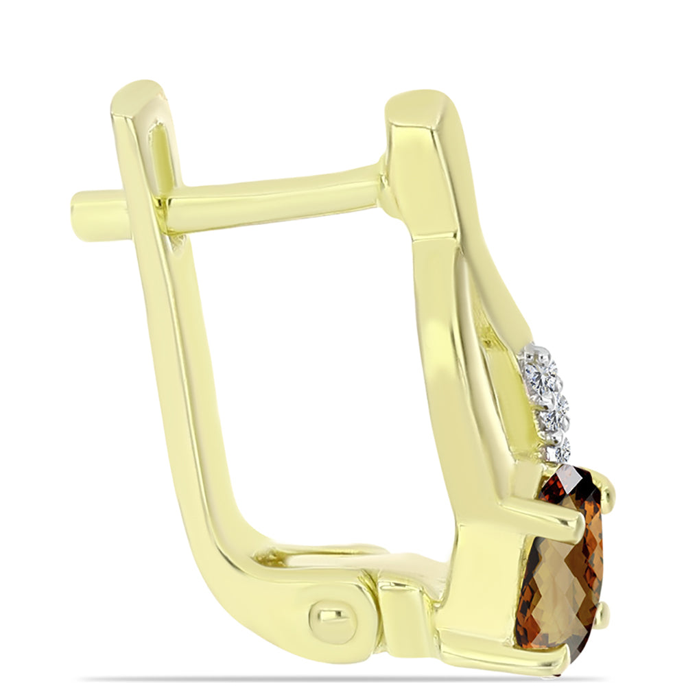 Cercei din Argint 925 Placat cu Aur ( 2.88 grame ) cu Cuarț Coniac și Topaz Alb 0.78 Carate 2 