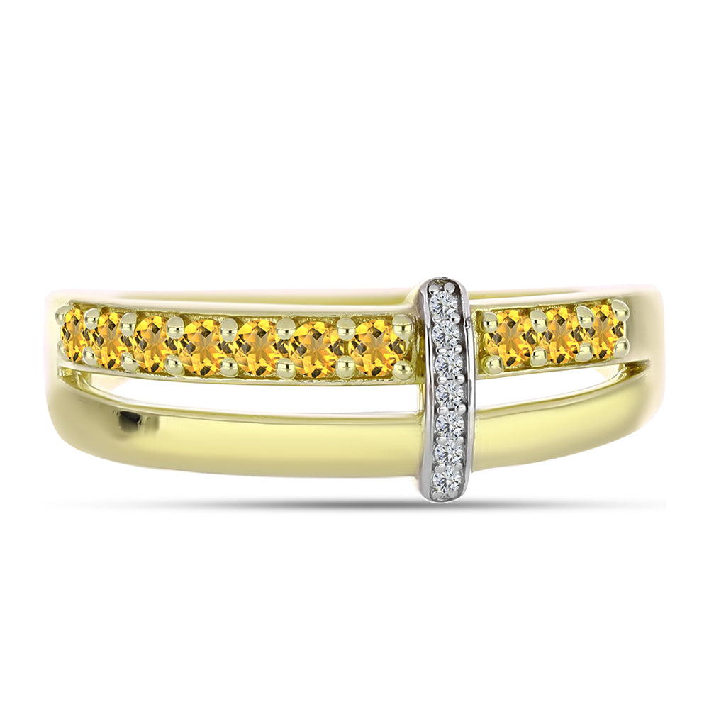 Inel din Argint 925 Placat cu Aur ( 3.65 grame ) cu Cuarț Coniac și Topaz Alb 0.38 Carate 1 