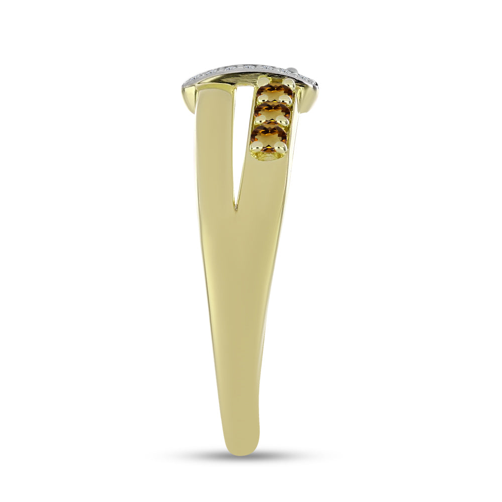 Inel din Argint 925 Placat cu Aur ( 3.65 grame ) cu Cuarț Coniac și Topaz Alb 0.38 Carate 8 
