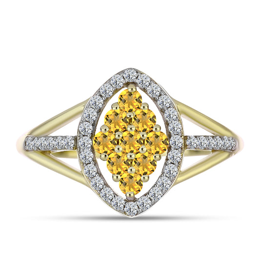 Inel din Argint 925 Placat cu Aur ( 2.59 grame ) cu Cuarț Coniac și Topaz Alb 0.52 Carate