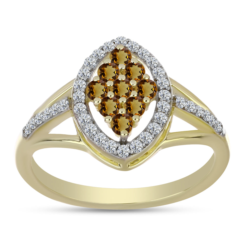 Inel din Argint 925 Placat cu Aur ( 2.59 grame ) cu Cuarț Coniac și Topaz Alb 0.52 Carate
