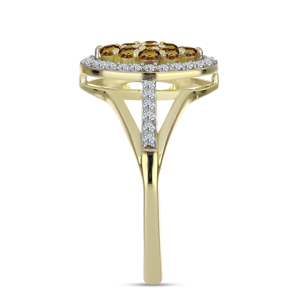 Inel din Argint 925 Placat cu Aur ( 2.59 grame ) cu Cuarț Coniac și Topaz Alb 0.52 Carate 8 