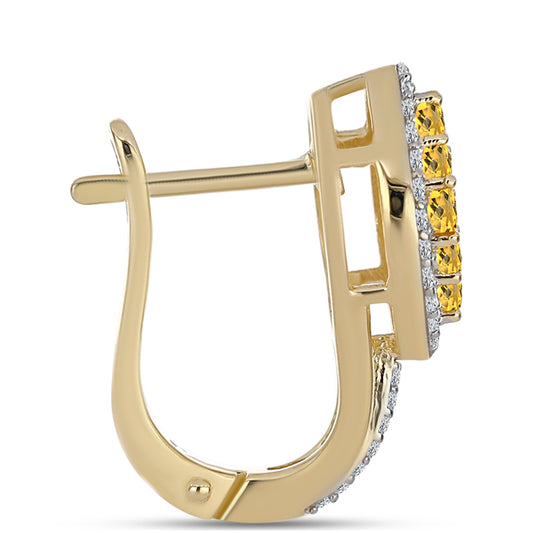 Cercei din Argint 925 Placat cu Aur ( 4.9 grame ) cu Cuarț Coniac și Topaz Alb 1 Carate