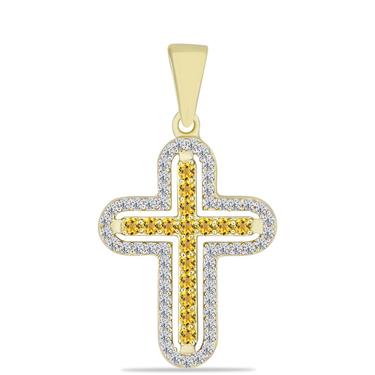 Cruce Pandantiv din Argint 925 Placat cu Aur ( 1.6 grame ) cu Cuarț Coniac și Topaz Alb 0.57 Carate