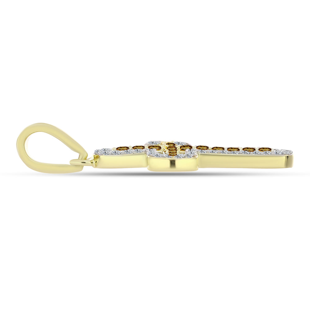 Cruce Pandantiv din Argint 925 Placat cu Aur ( 1.6 grame ) cu Cuarț Coniac și Topaz Alb 0.57 Carate 4 