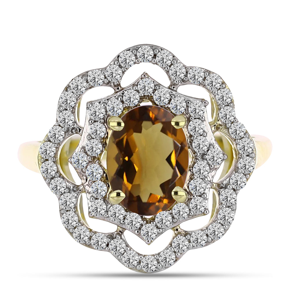 Inel din Argint 925 Placat cu Aur ( 3.08 grame ) cu Cuarț Coniac și Topaz Alb 1.58 Carate 1 