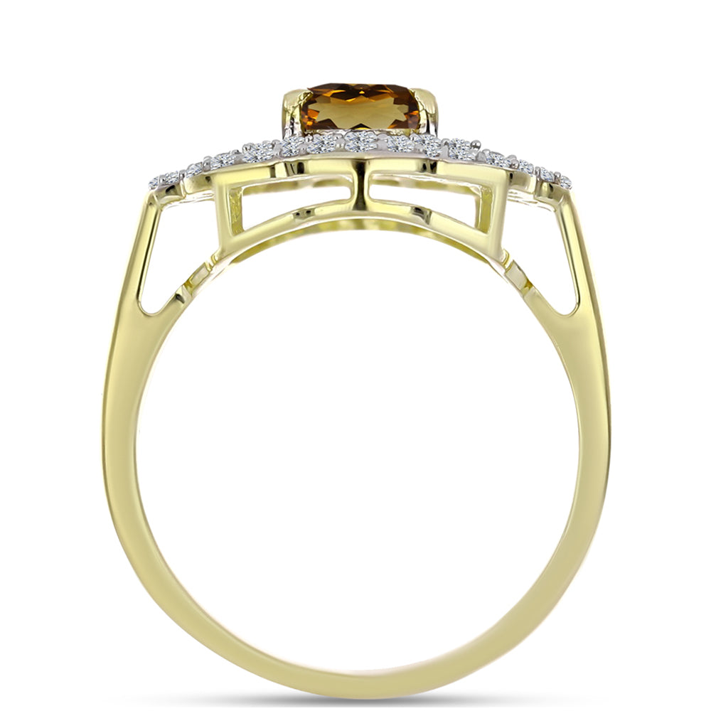 Inel din Argint 925 Placat cu Aur ( 3.08 grame ) cu Cuarț Coniac și Topaz Alb 1.58 Carate