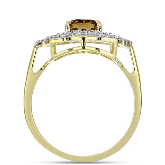 Inel din Argint 925 Placat cu Aur ( 3.08 grame ) cu Cuarț Coniac și Topaz Alb 1.58 Carate