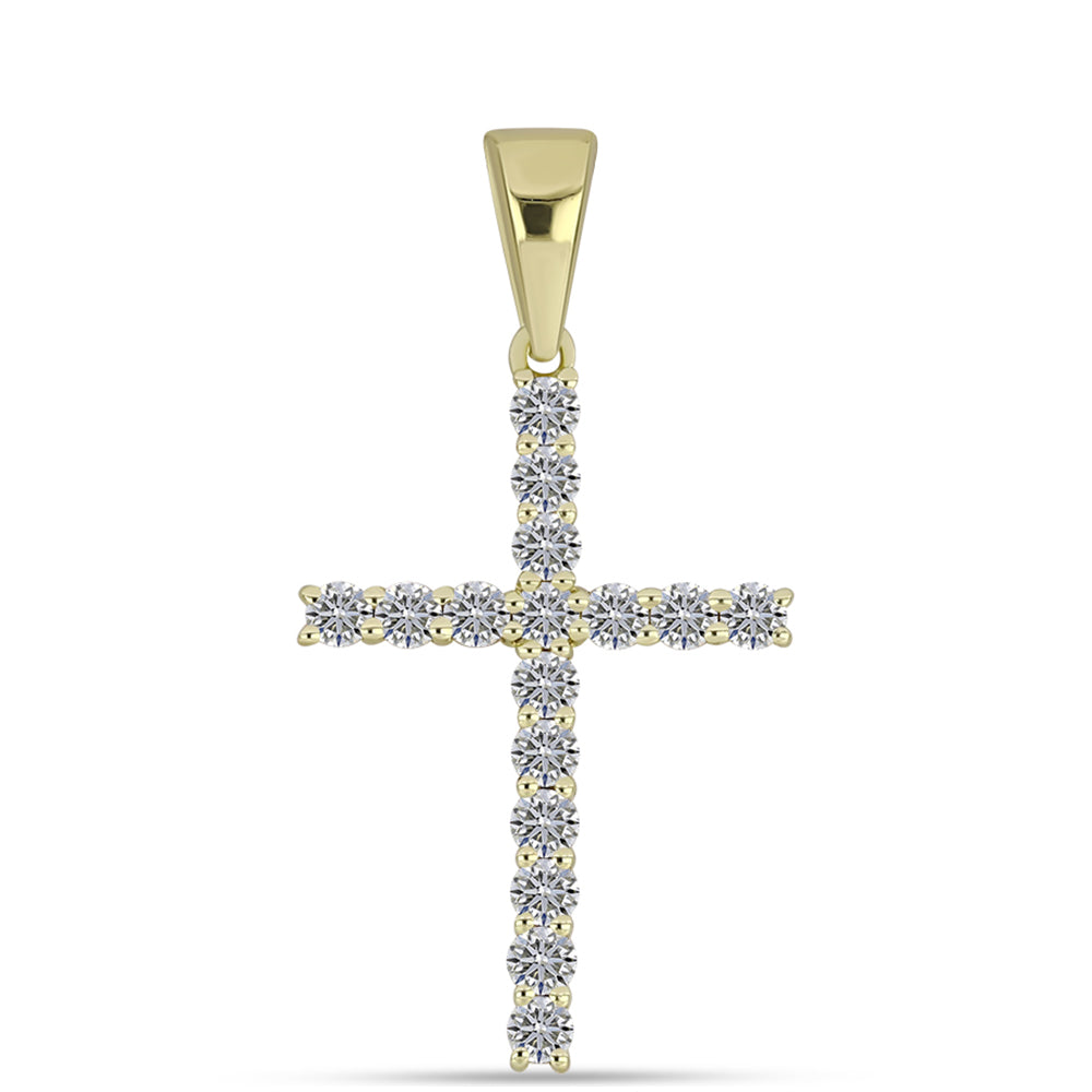 Cruce Pandantiv din Argint 925 Placat cu Aur ( 1.49 grame ) cu Diamant Certificat cultivat în laborator 0.82 Carate 1 