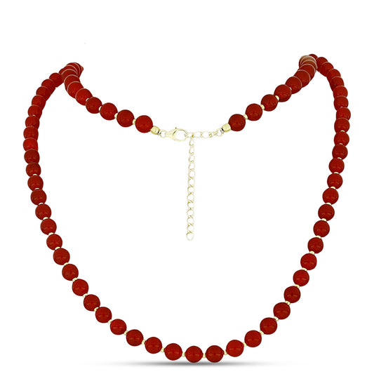 Colier din Argint 925 Placat cu Aur ( 2.4 grame ) cu Agat Roșu 97.08 Carate