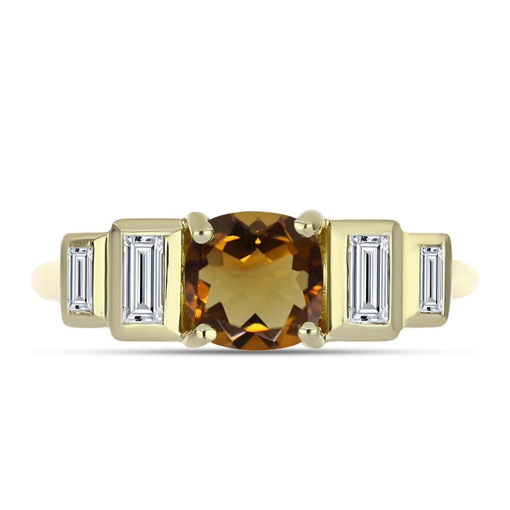 Inel din Argint 925 Placat cu Aur ( 2.2 grame ) cu Cuarț Coniac și Zircon Alb 1.2 Carate 1 