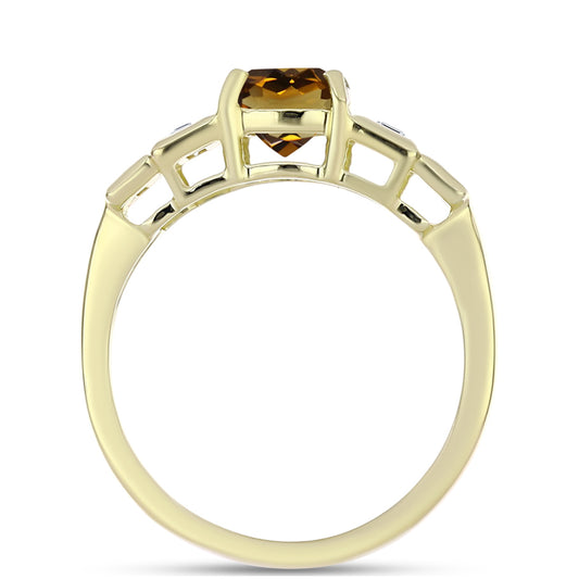 Inel din Argint 925 Placat cu Aur ( 2.2 grame ) cu Cuarț Coniac și Zircon Alb 1.2 Carate