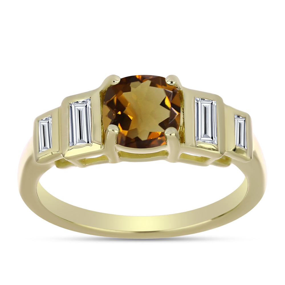 Inel din Argint 925 Placat cu Aur ( 2.2 grame ) cu Cuarț Coniac și Zircon Alb 1.2 Carate 3 