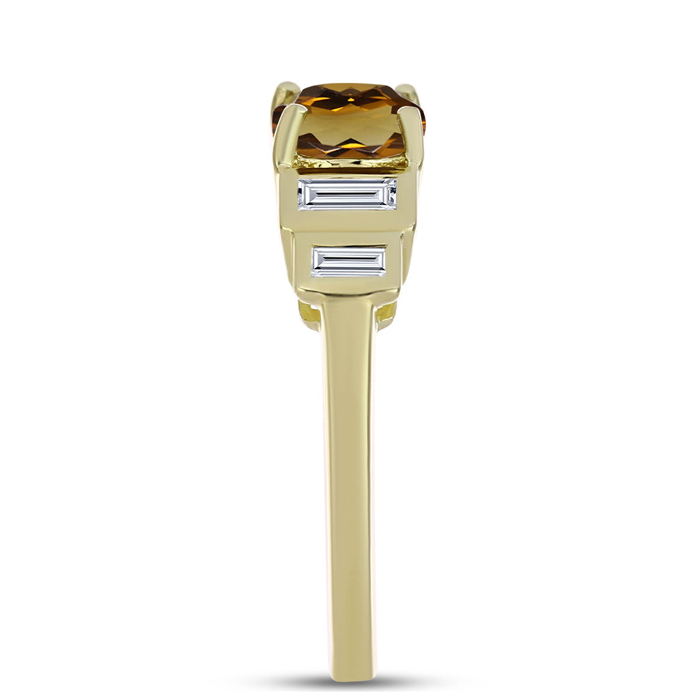Inel din Argint 925 Placat cu Aur ( 2.2 grame ) cu Cuarț Coniac și Zircon Alb 1.2 Carate 4 