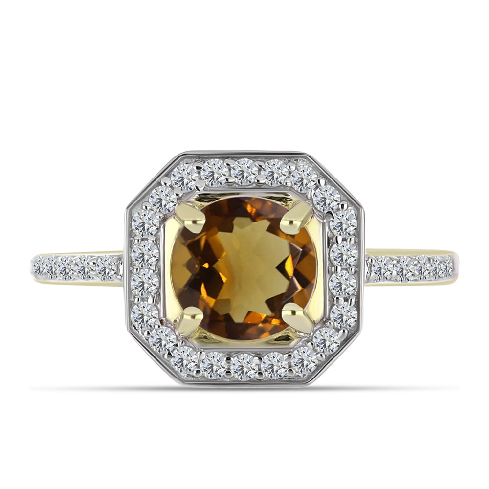 Inel din Argint 925 Placat cu Aur ( 2.64 grame ) cu Cuarț Coniac și Topaz Alb 1.64 Carate
