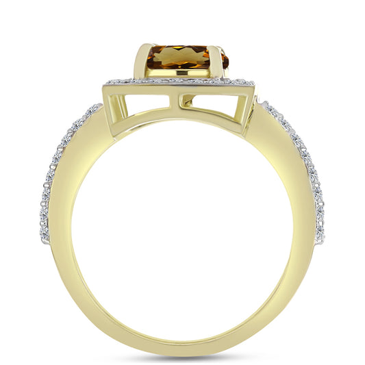 Inel din Argint 925 Placat cu Aur ( 2.64 grame ) cu Cuarț Coniac și Topaz Alb 1.64 Carate