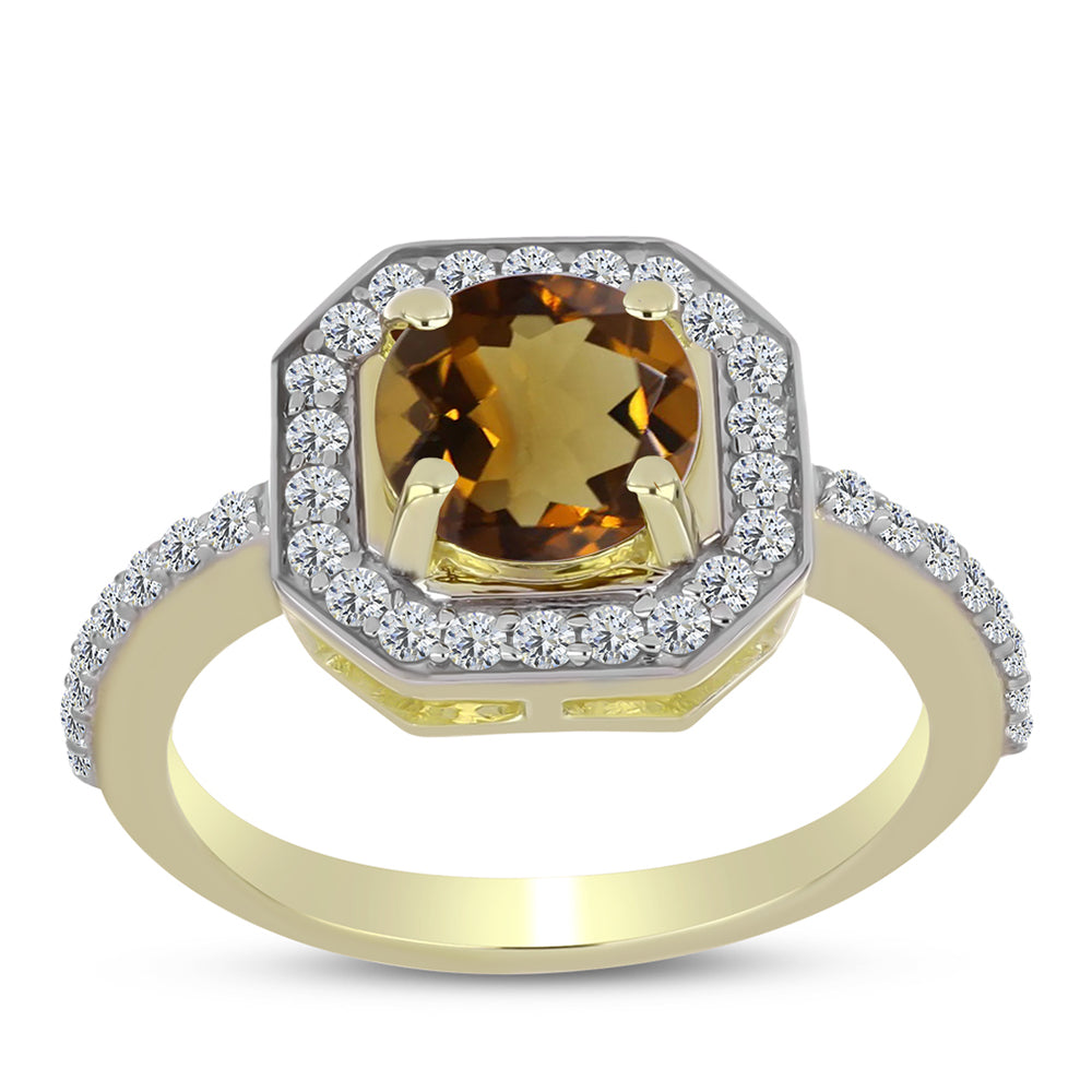 Inel din Argint 925 Placat cu Aur ( 2.64 grame ) cu Cuarț Coniac și Topaz Alb 1.64 Carate 3 