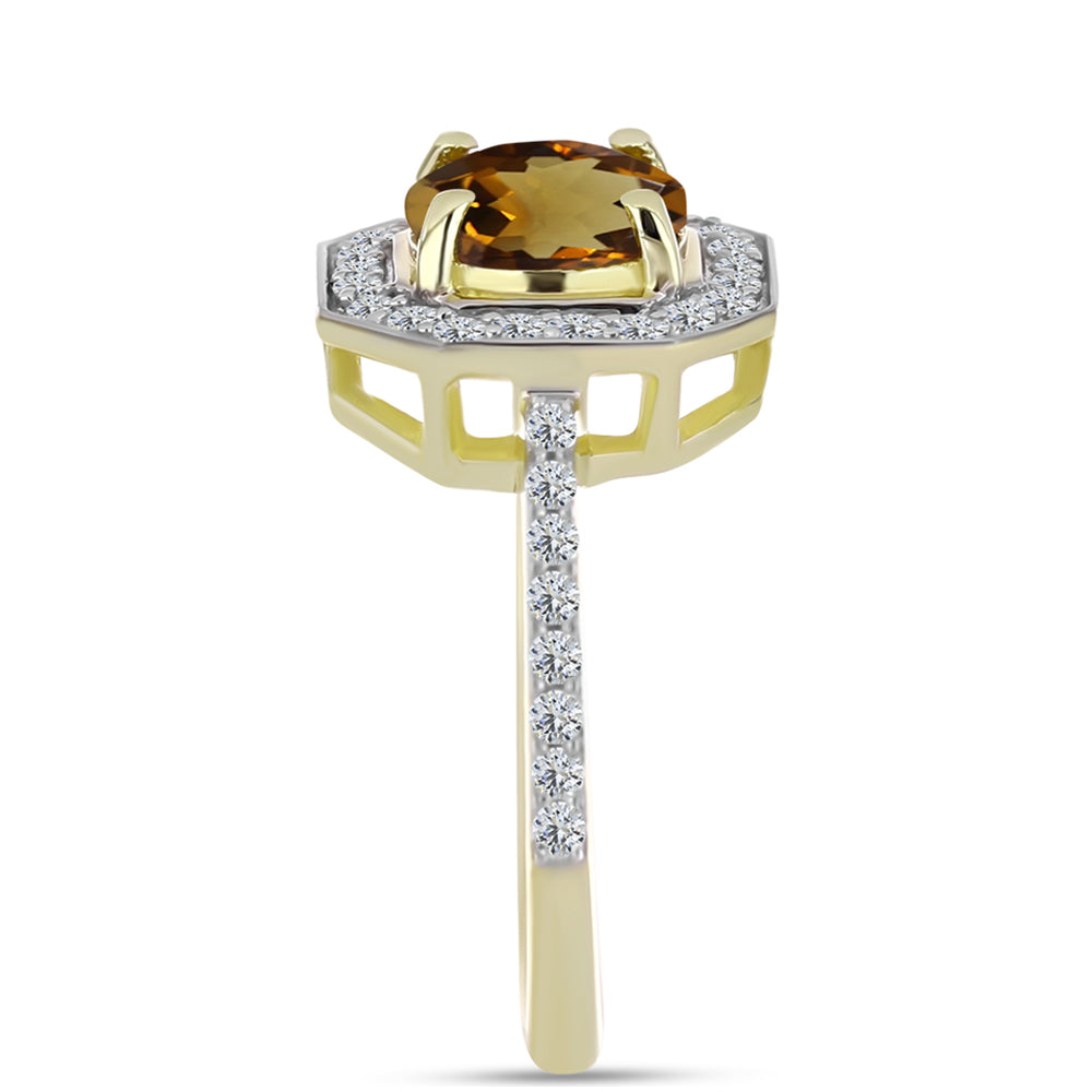 Inel din Argint 925 Placat cu Aur ( 2.64 grame ) cu Cuarț Coniac și Topaz Alb 1.64 Carate 4 
