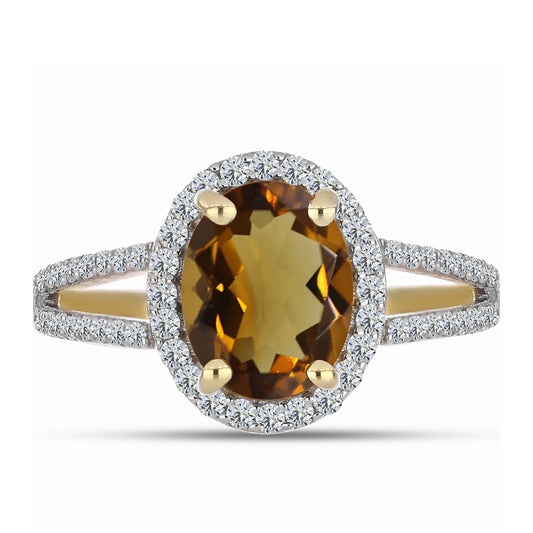 Inel din Argint 925 Placat cu Aur ( 2.23 grame ) cu Cuarț Coniac și Topaz Alb 2.12 Carate