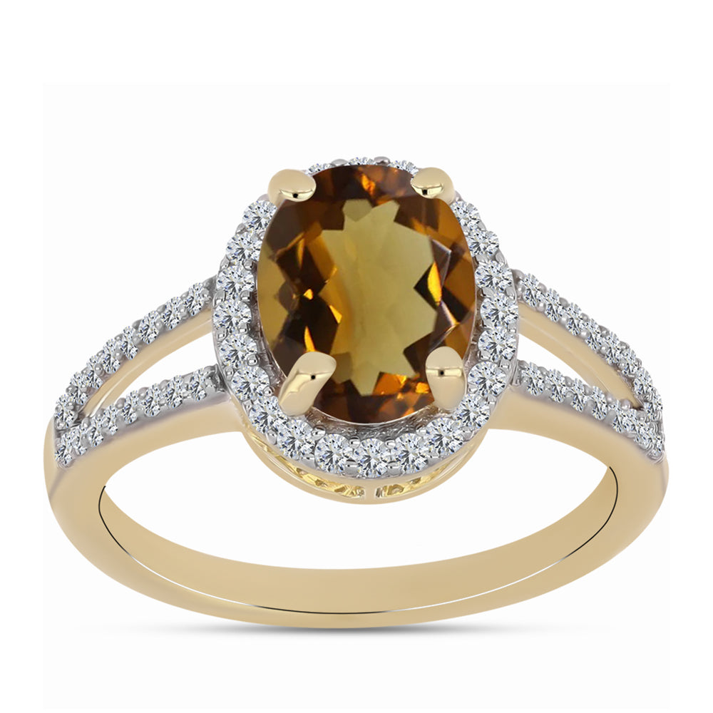Inel din Argint 925 Placat cu Aur ( 2.23 grame ) cu Cuarț Coniac și Topaz Alb 2.12 Carate 3 