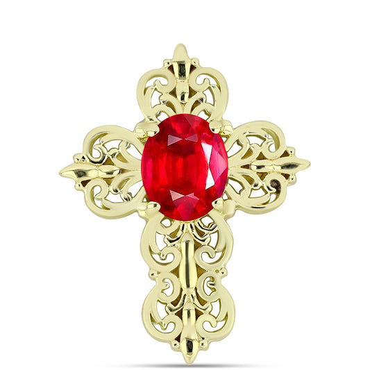 Cruce Pandantiv din Argint 925 Placat cu Aur ( 5.17 grame ) cu Agat Roșu 2.26 Carate