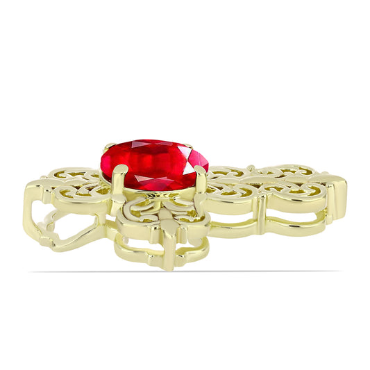 Cruce Pandantiv din Argint 925 Placat cu Aur ( 5.17 grame ) cu Agat Roșu 2.26 Carate