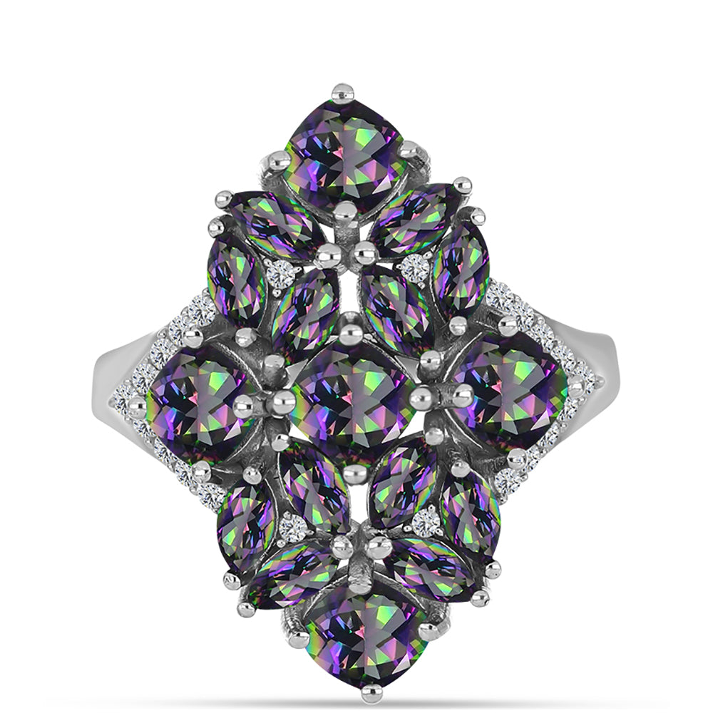 Inel din Argint 925 ( 5.7 grame ) cu Cuarț Mistic Verde Brazilian și Topaz Alb 4.27 Carate 1 