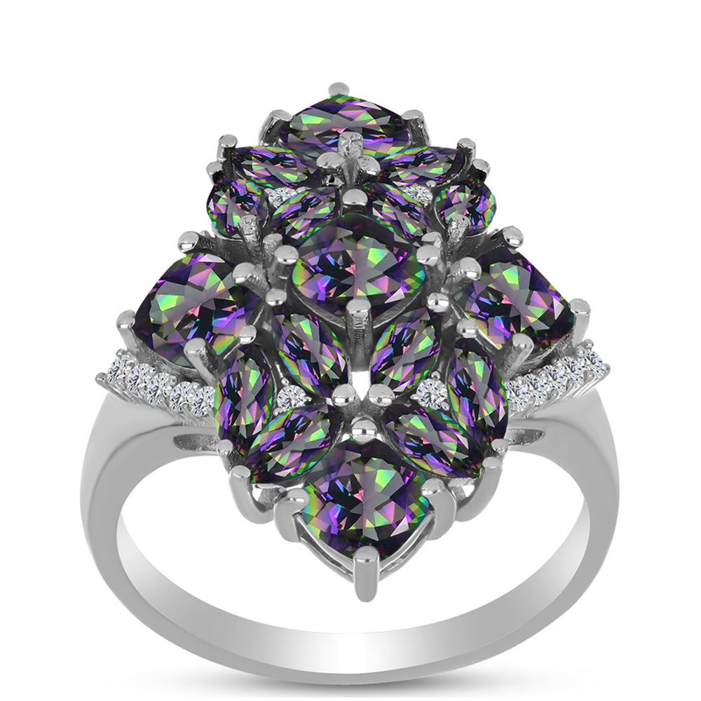 Inel din Argint 925 ( 5.7 grame ) cu Cuarț Mistic Verde Brazilian și Topaz Alb 4.27 Carate 3 