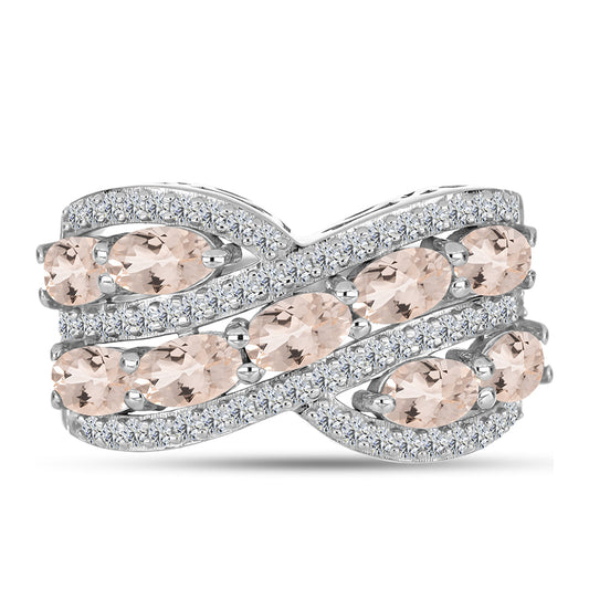 Inel din Argint 925 ( 4.92 grame ) cu Morganit Gozareh și Topaz Alb 2.47 Carate