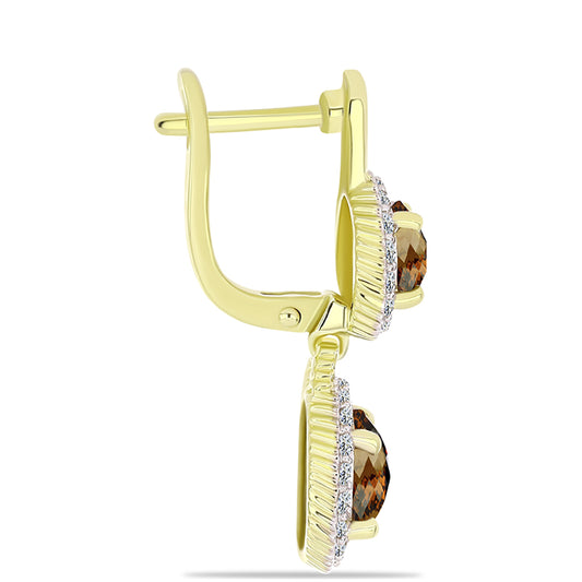 Cercei din Argint 925 Placat cu Aur ( 6.31 grame ) cu Cuarț Coniac și Topaz Alb 6.02 Carate