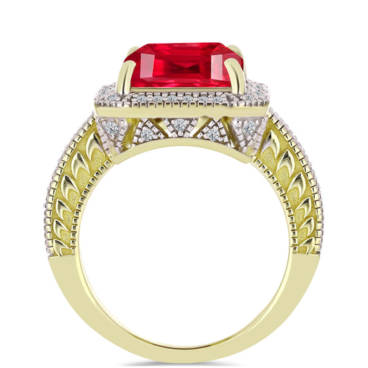 Inel din Argint 925 Placat cu Aur ( 6.78 grame ) cu Agat Roșu și Topaz Alb 7.12 Carate